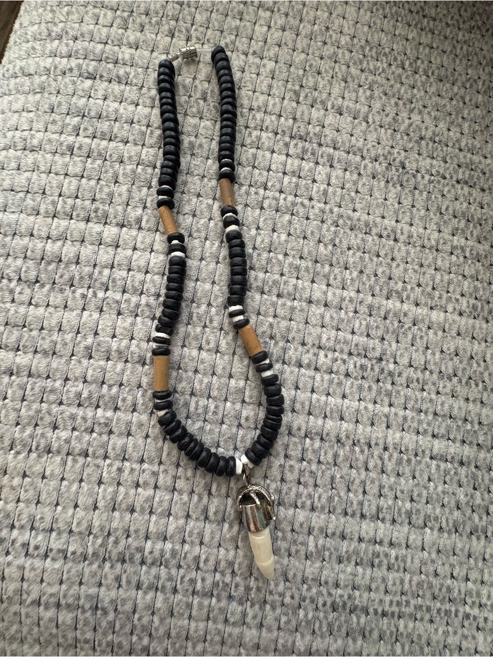 Black and Tan Beaded Men’s Necklace with sharks tooth